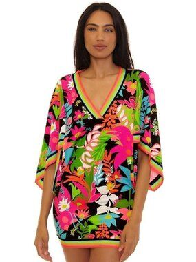 NWT Trina Turk Tiki Floral V Neck Swim Tunic Coverup